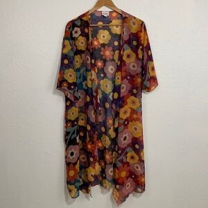 Lularoe Bright Multi Color 70s Floral Print Shirly Kimono Size M